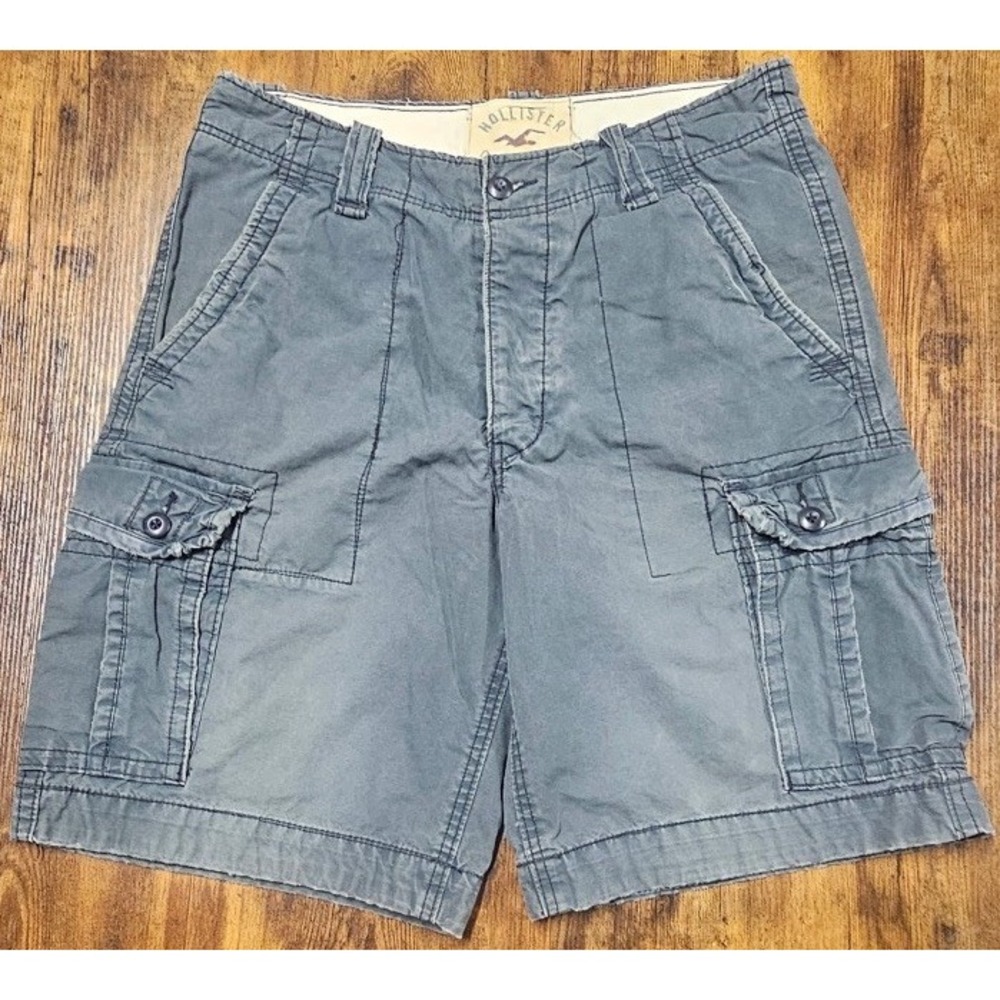 VTG Hollister California Gray Distressed Faded Cargo Shorts Men's Size 34x11